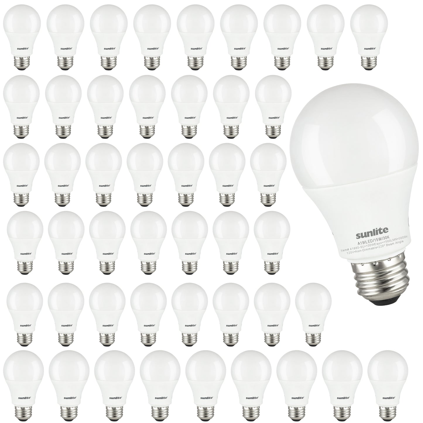 Sunlite LED A19 Light Bulb, 15 Watts, 1500Lmn 48 Pack
