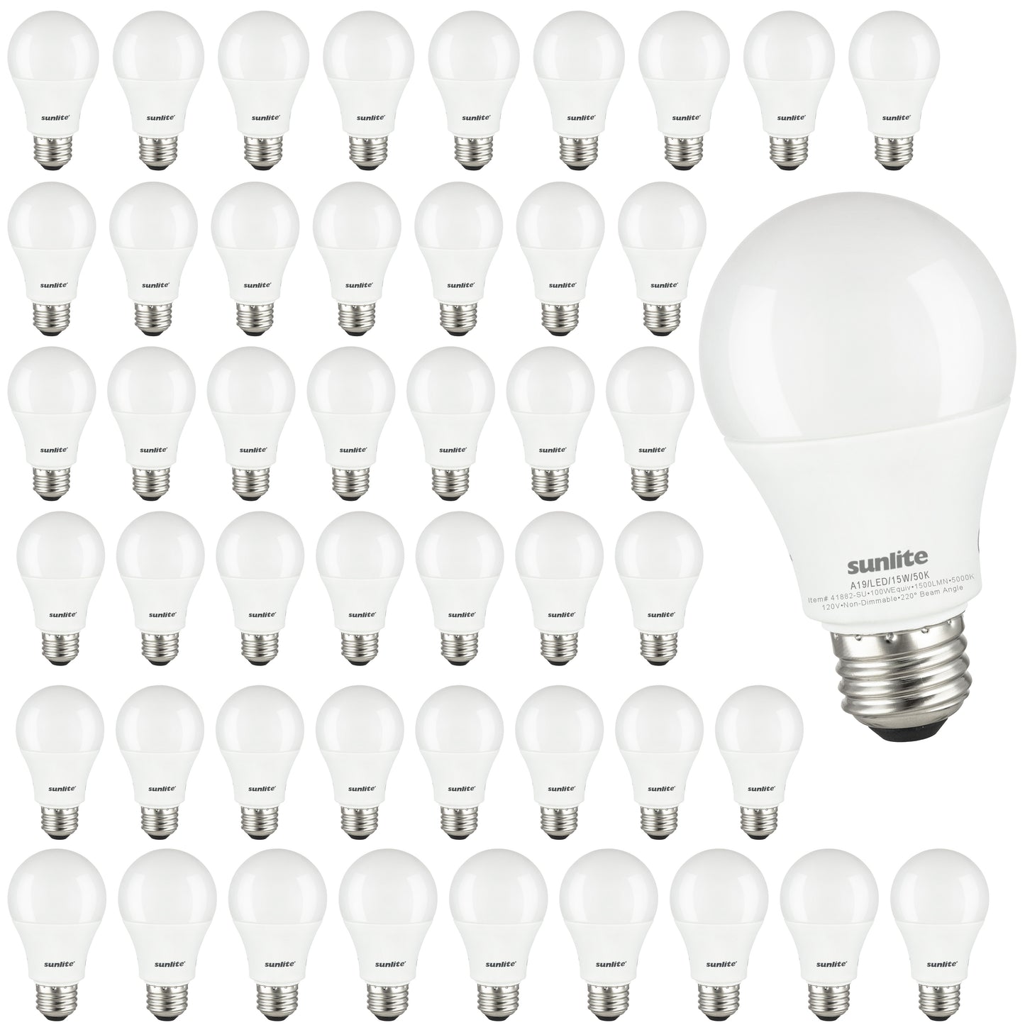 Sunlite LED A19 Light Bulb, 15 Watts, 1500Lmn 48 Pack