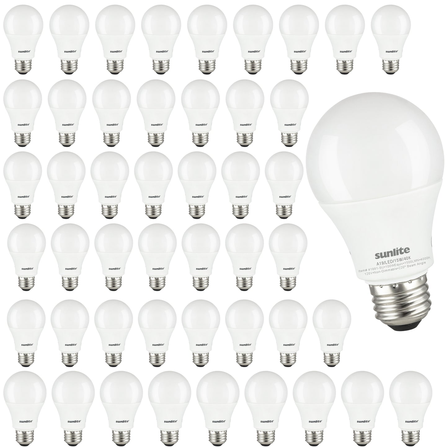 Sunlite LED A19 Light Bulb, 15 Watts, 1500Lmn 48 Pack