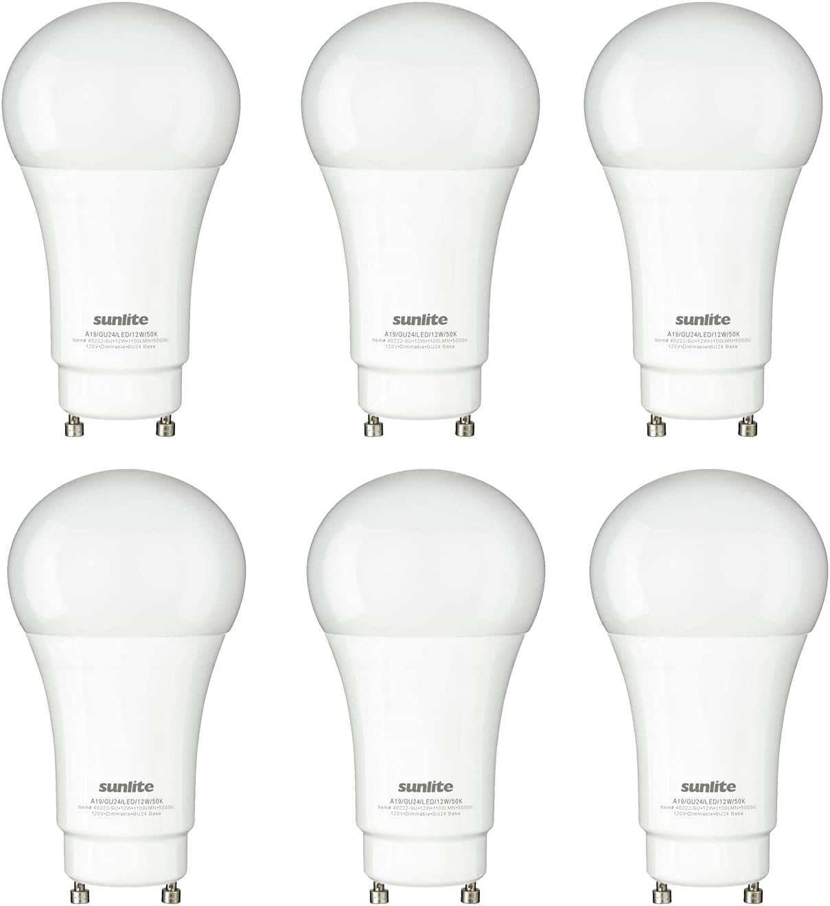 Sunlite A19 GU24 Dimmable Light Bulb, 11 Watts,  Prong LED Twist and Lock Base, ETL Listed, Rated for Enclosed Fixtures