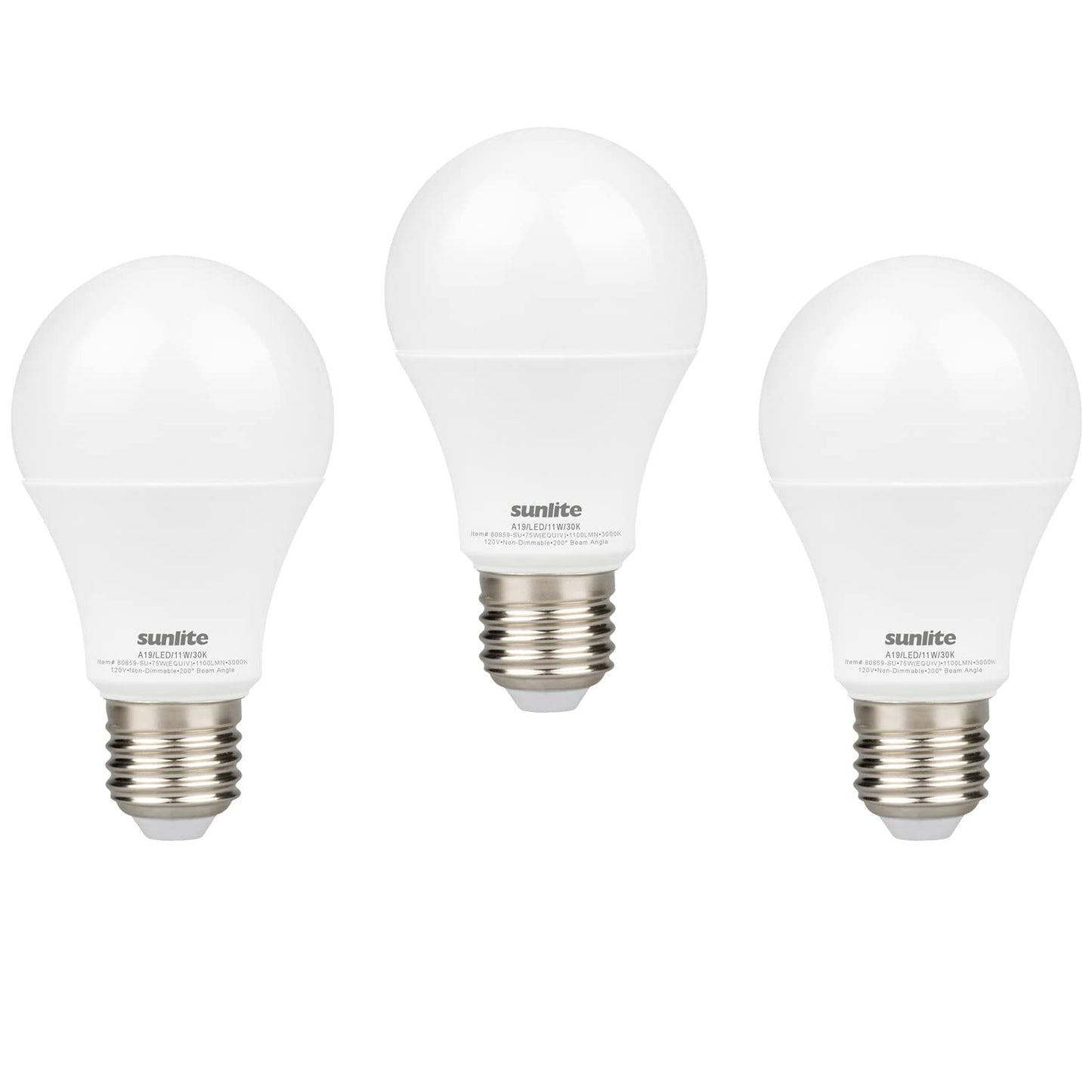 80859-SU - A19/LED/12W/30K/3PK SUNLITE