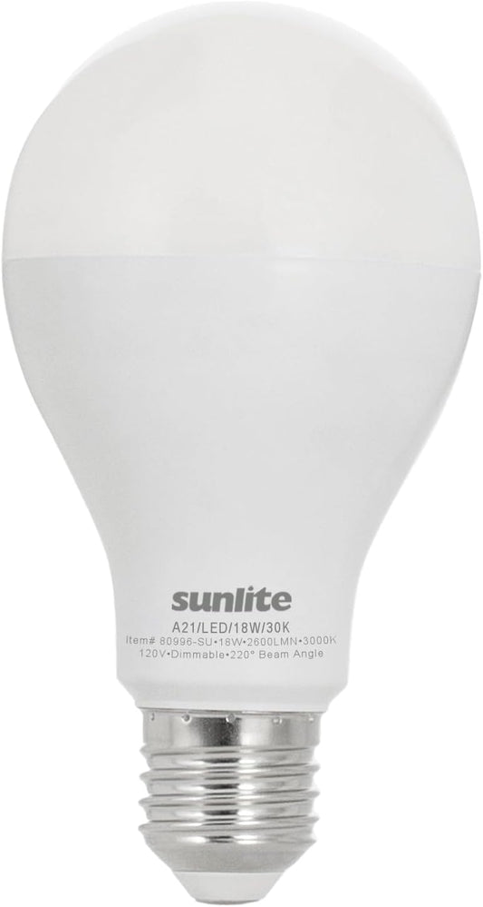 Sunlite LED A21 Light Bulb, 18 Watts, 2600 Lumens, 120V, Dimmable, UL Listed, RoHS Compliant, 5000K