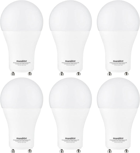 LED A19 Light Bulb GU24 Base, 10 Watt, 800 Lumens, 90 CRI Dimmable - 6 Pack