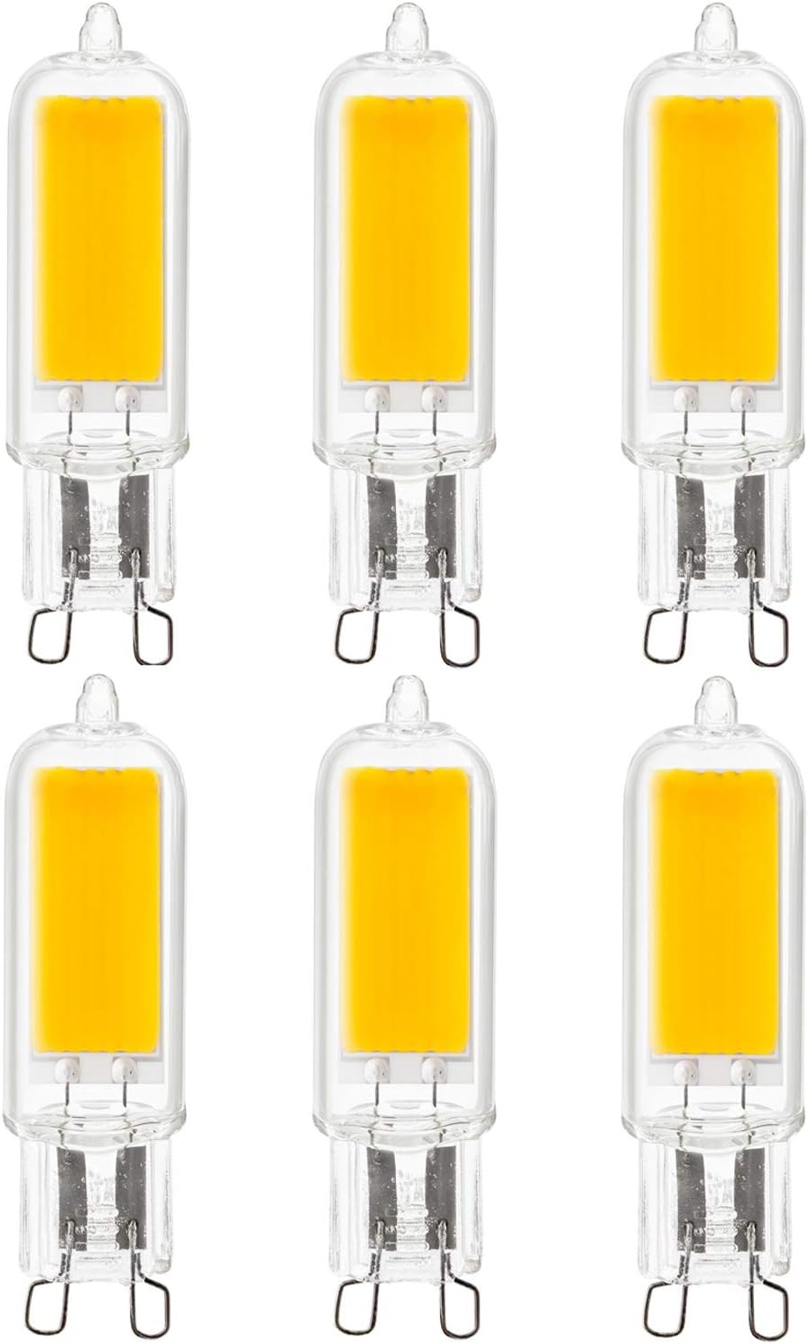 Sunlite LED G9 Light Bulb 4 Watts (60W Equivalent), 500 Lumens, Bi Pin Base, Non-Dimmable, UL Listed, 3000K, 6 Pack