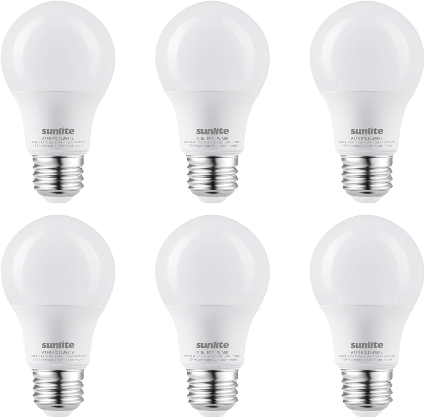 Sunlite LED A19 Light Bulb, 120V, Dimmable, Medium E26 Base, Energy Star, 90 CRI, 230 Degree Beam Angle, UL Listed, Title-20 Compliant