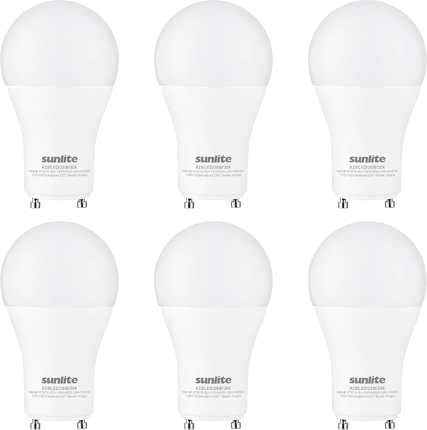 LED A19 Light Bulb GU24 Base, 10 Watt, 800 Lumens, 90 CRI Dimmable - 6 Pack